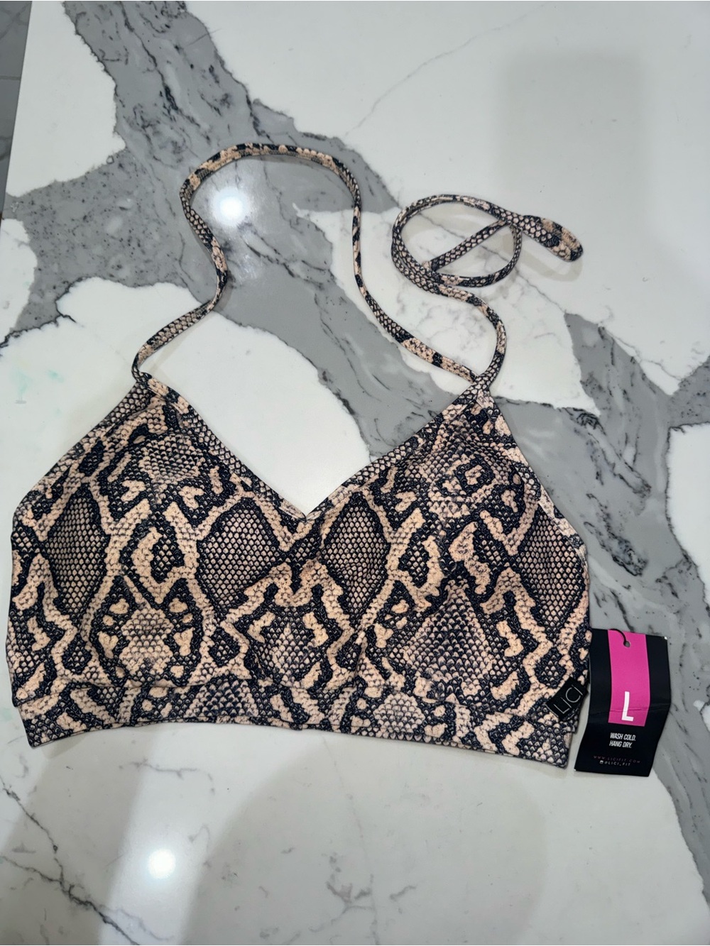 Snake Print Sports Bra - Beige & Black